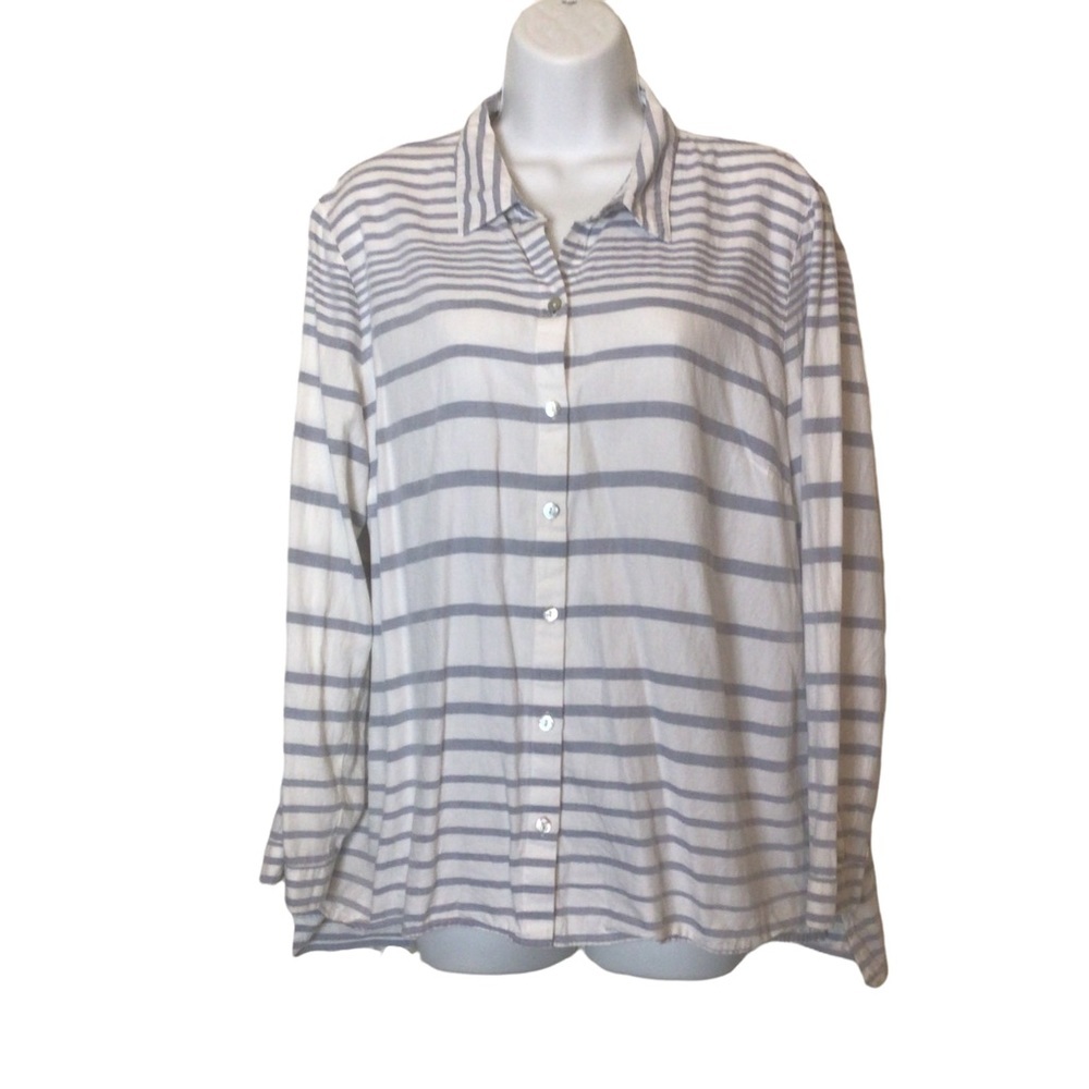 J Jill 100 %Cotton Lightweight Button Up Blouse Size Large Petite